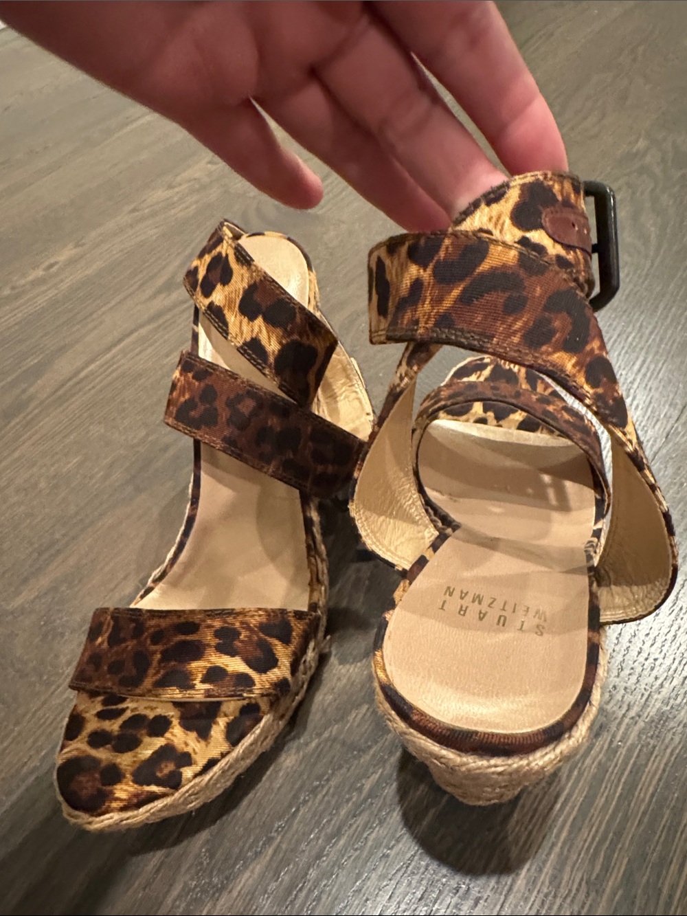 Stuart Weitzman Leopard-Pattern Brown Tan Wedge Sandal - Picture 2 of 9